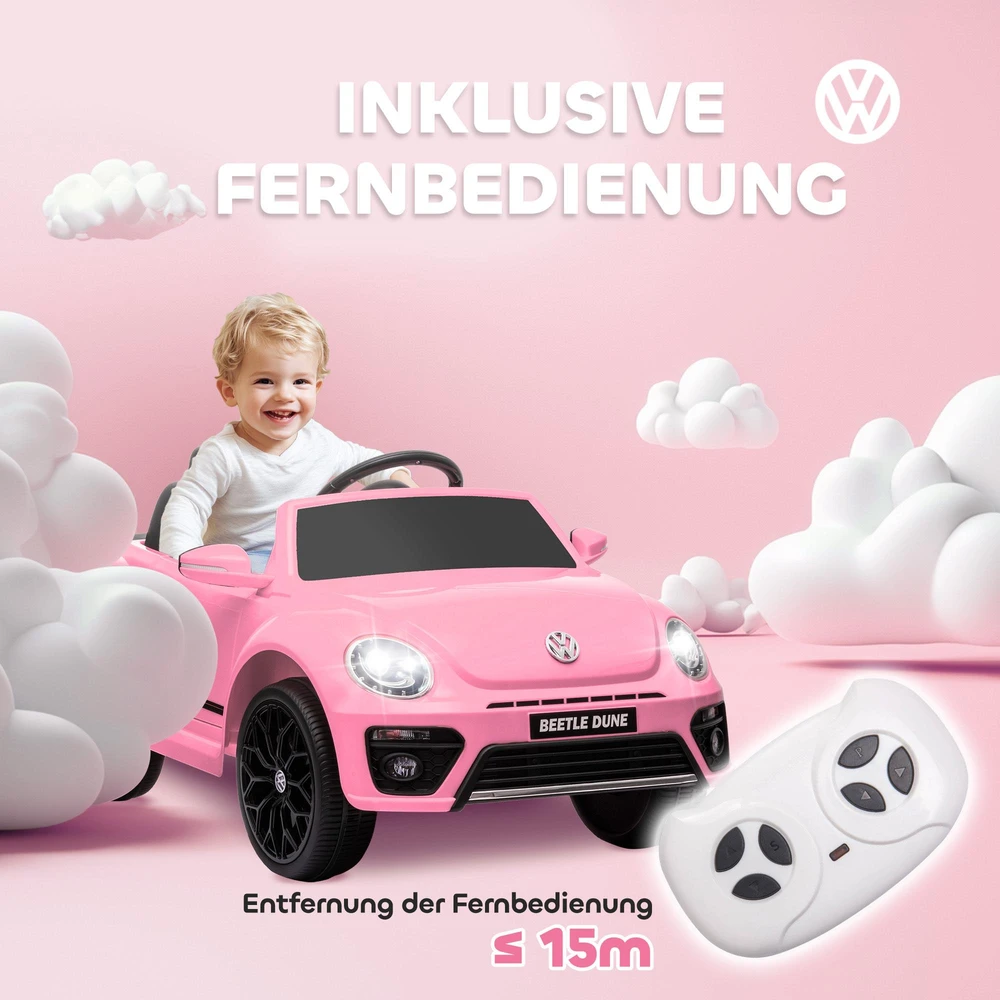 AIYAPLAY vaikiškas elektromobilis, 12 V, su 2,4 G nuotolinio valdymo pulteliu, muzika, garsiniu signalu, LED šviesomis, USB/MP3 jungtimi, 3–5 km/h, 3–5 metų vaikams, rožinis