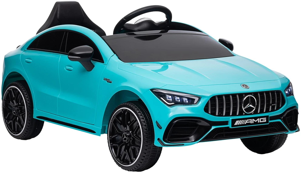 AIYAPLAY vaikiškas elektromobilis 12 V, su 2,4G nuotolinio valdymo pulteliu, USB, MP3 jungtimi, šviesomis, pagalbiniais ratukais, amortizatorių sistema, 3-5 km/h, 3-6 metų vaikams, šviesiai mėlynas