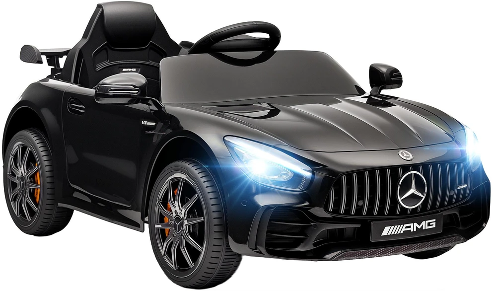 AIYAPLAY vaikiškas elektromobilis 12 V su 2,4 G nuotolinio valdymo pulteliu, USB, MP3, muzika, šviesomis, sklandžia paleidimo funkcija, atbuline eiga, 3–5 km/h, 3–6 metų vaikams, juodas