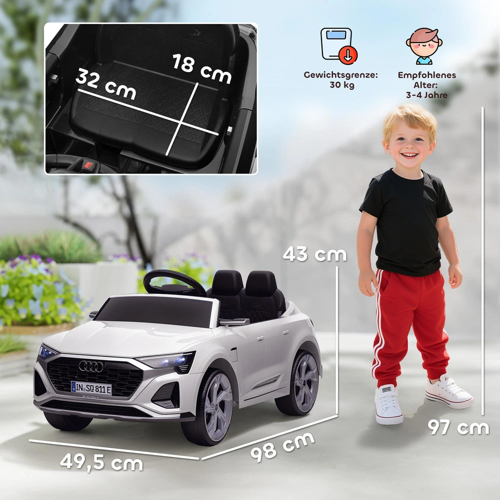 AIYAPLAY vaikiškas elektromobilis 12V su 2,4G nuotolinio valdymo pulteliu, MP3 muzika, garsiniu signalu, žibintais, 4 amortizuotais ratais, 3-5 km/h, 3-6 metų vaikams, baltas