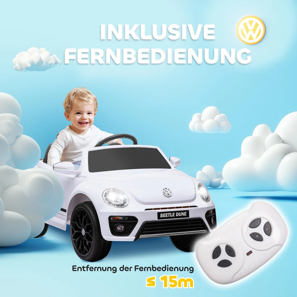 AIYAPLAY vaikiškas elektromobilis 12V, su 2,4G nuotolinio valdymo pulteliu, muzika, garsiniu signalu, LED šviesomis, USB/MP3 jungtimi, 3–5 km/h, 3–5 metų vaikams, baltas
