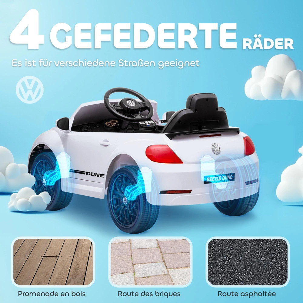 AIYAPLAY vaikiškas elektromobilis 12V, su 2,4G nuotolinio valdymo pulteliu, muzika, garsiniu signalu, LED šviesomis, USB/MP3 jungtimi, 3–5 km/h, 3–5 metų vaikams, baltas