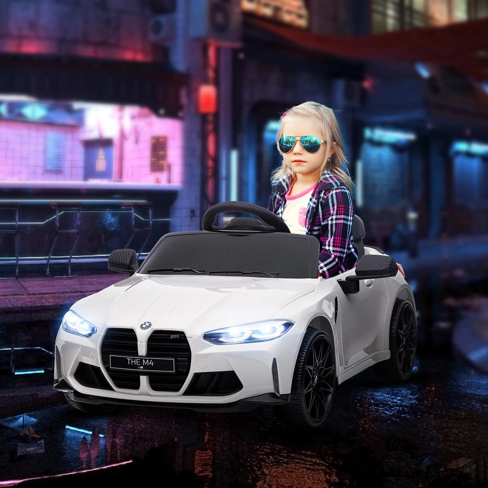 AIYAPLAY vaikiškas elektromobilis, automobilis vaikams su 2,4G nuotolinio valdymo pultu, pakaba, MP3, USB, LED žibintais, 3-5 metų amžiaus, baltas | Aosom