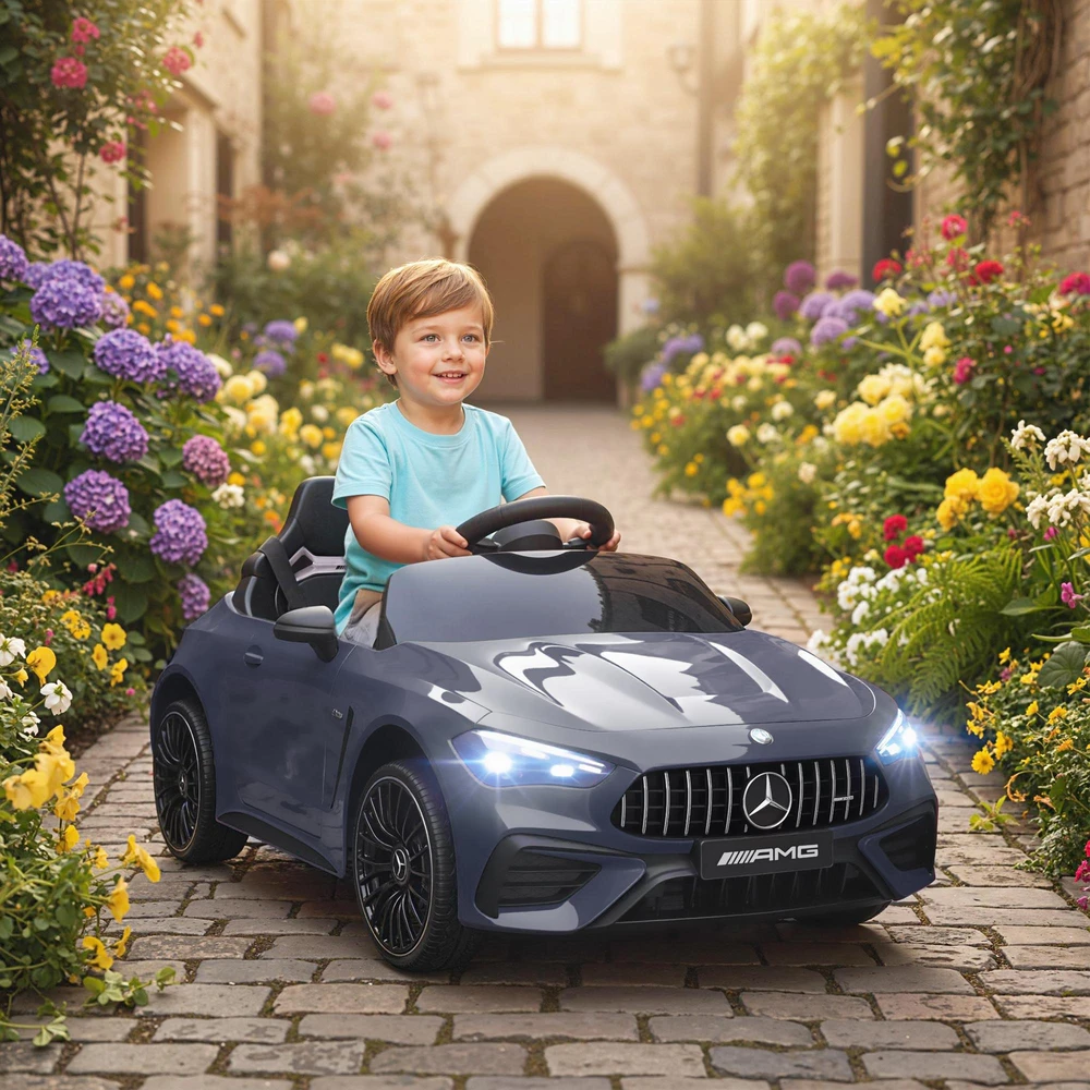 AIYAPLAY vaikiškas elektromobilis, Mercedes dizainas, 12V varikliai, nuotolinio valdymo pultas, LED žibintai, muzika, 3-6 metų vaikams, pilkas