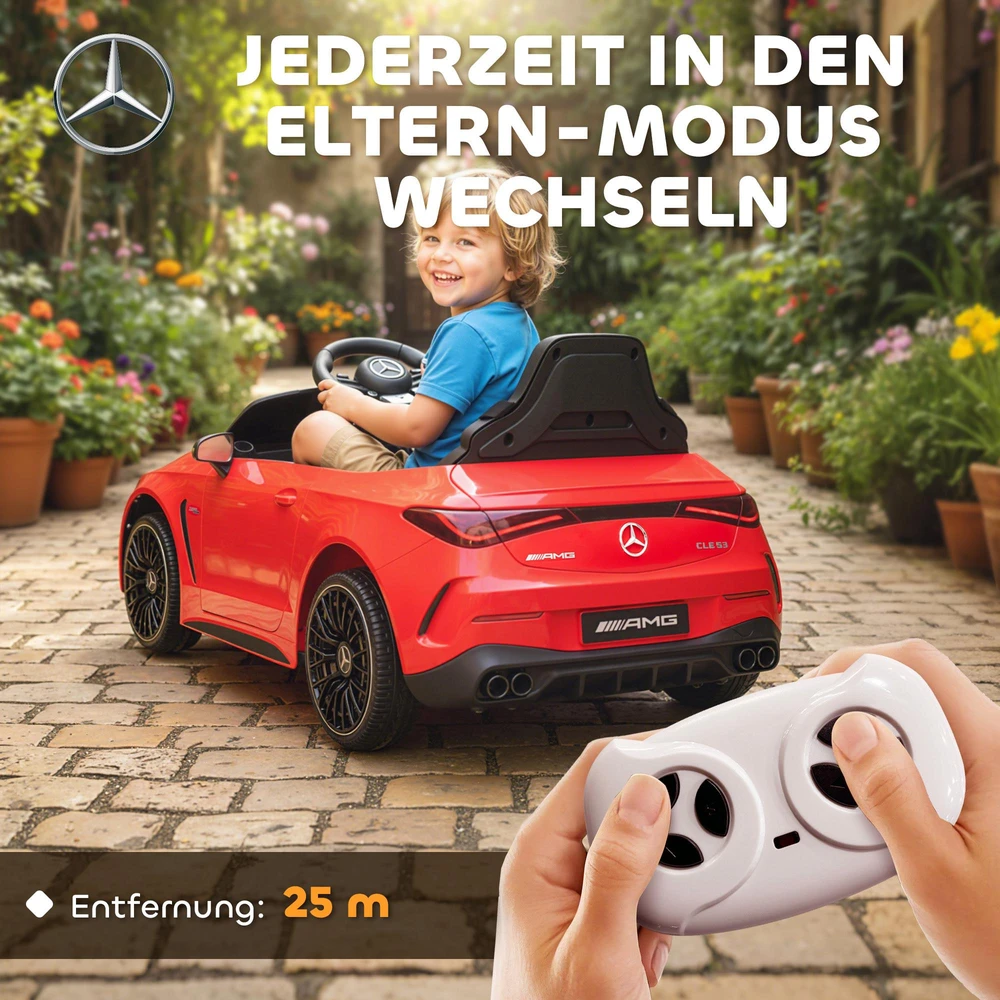 AIYAPLAY vaikiškas elektromobilis, Mercedes dizainas, 12V varikliai, nuotolinio valdymo pultelis, LED žibintai, muzika, 3-6 metų vaikams, raudonas