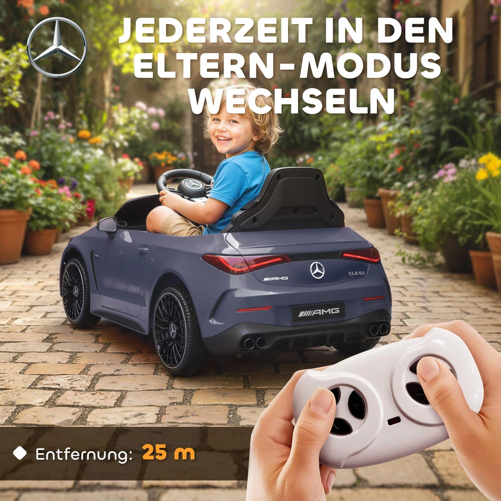 AIYAPLAY vaikiškas elektromobilis, Mercedes dizainas, 12V varikliai, nuotolinio valdymo pultas, LED žibintai, muzika, 3-6 metų vaikams, pilkas