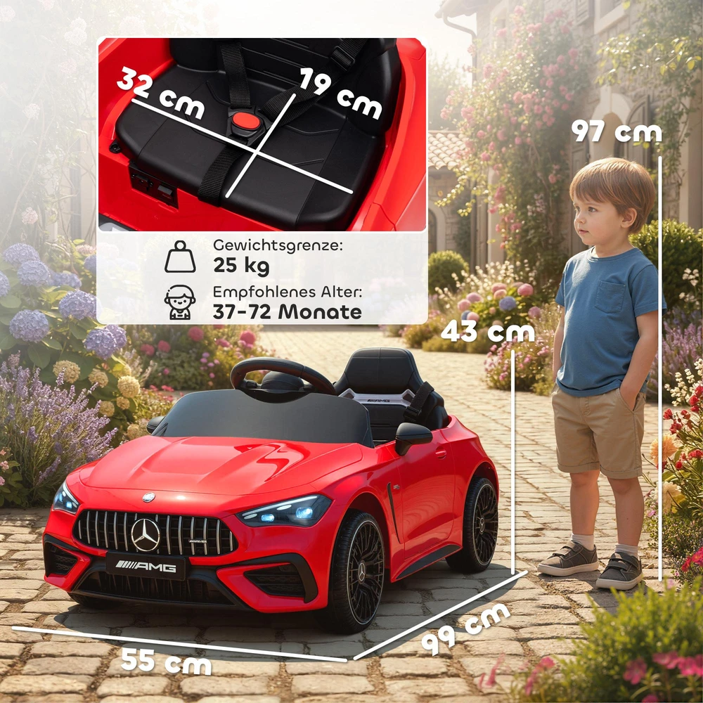 AIYAPLAY vaikiškas elektromobilis, Mercedes dizainas, 12V varikliai, nuotolinio valdymo pultelis, LED žibintai, muzika, 3-6 metų vaikams, raudonas
