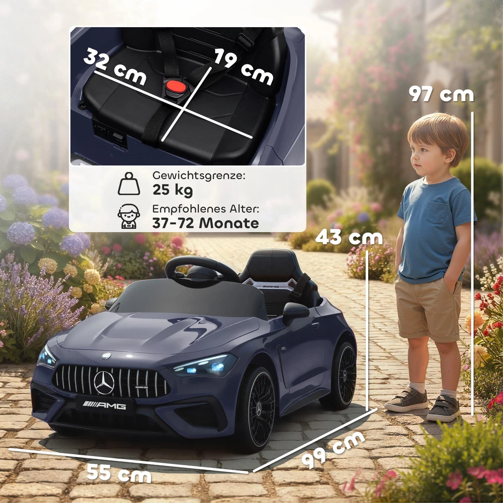 AIYAPLAY vaikiškas elektromobilis, Mercedes dizainas, 12V varikliai, nuotolinio valdymo pultas, LED žibintai, muzika, 3-6 metų vaikams, pilkas