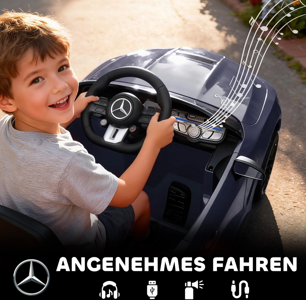 AIYAPLAY vaikiškas elektromobilis, Mercedes dizainas, 12V varikliai, nuotolinio valdymo pultas, LED žibintai, muzika, 3-6 metų vaikams, pilkas