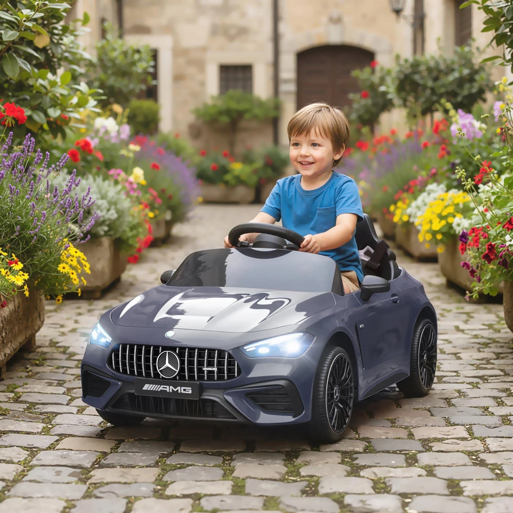 AIYAPLAY vaikiškas elektromobilis, Mercedes dizainas, 12V varikliai, nuotolinio valdymo pultas, LED žibintai, muzika, 3-6 metų vaikams, pilkas