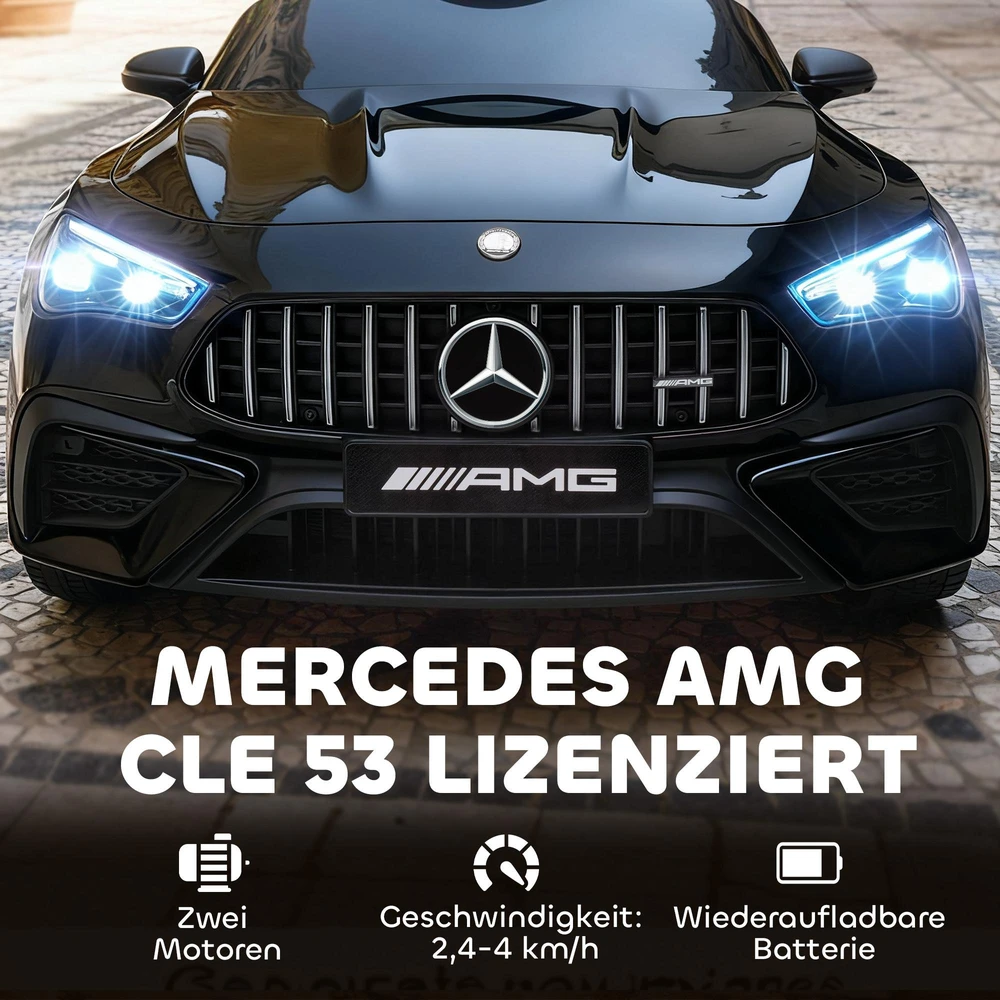AIYAPLAY vaikiškas elektromobilis, „Mercedes“ dizainas, 12 V varikliai, nuotolinio valdymo pultas, LED žibintai, muzika, 3–6 metų vaikams, juodas