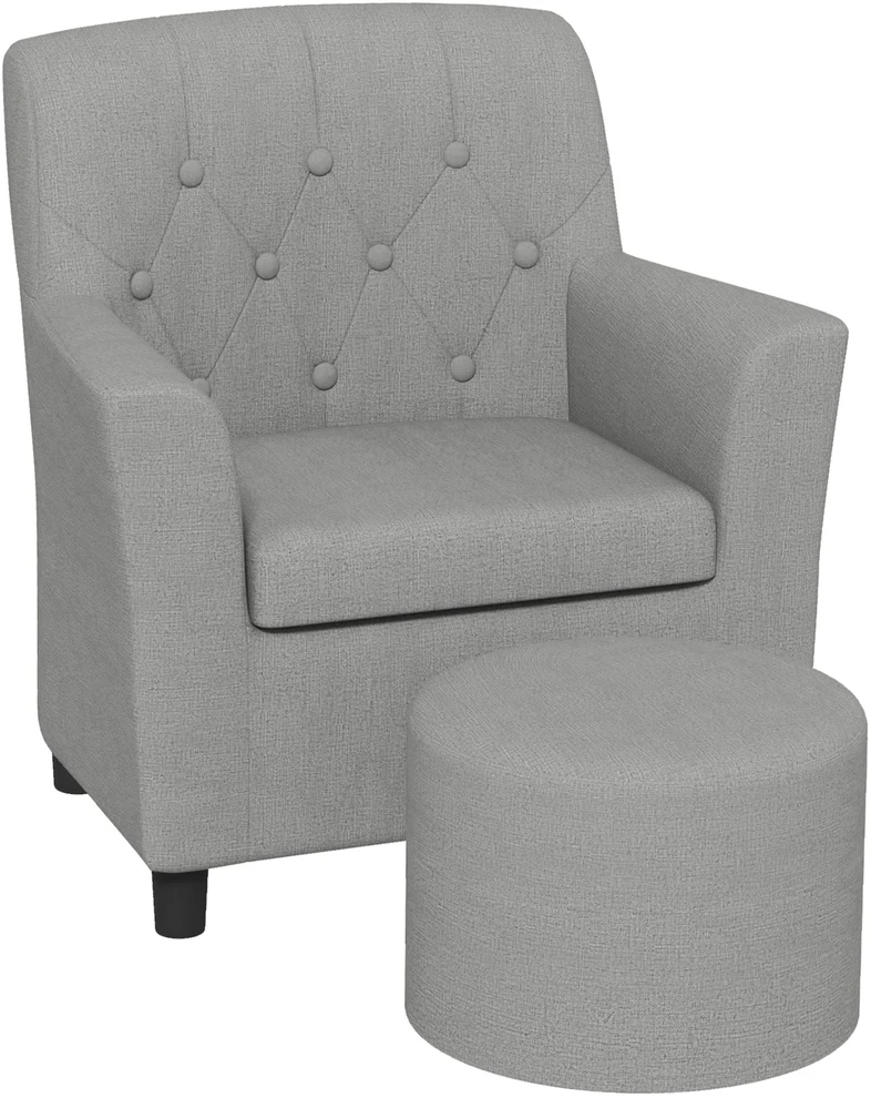AIYAPLAY vaikiškas fotelis, vaikiška sofa su pakoja, vaikiškas baldų komplektas nuo 18 mėnesių, lininio audinio išvaizda, eukalipto mediena, pilka, 45 x 43 x 50,5 cm