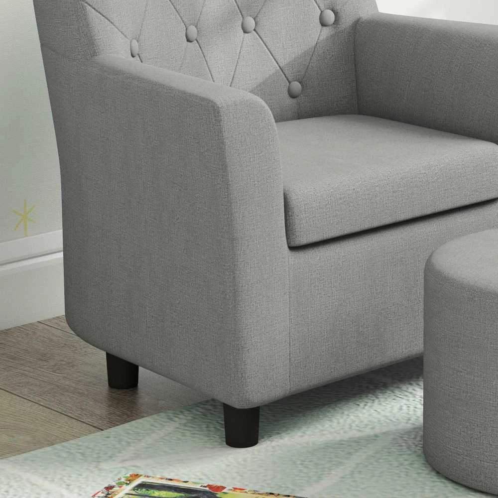 AIYAPLAY vaikiškas fotelis, vaikiška sofa su pakoja, vaikiškas baldų komplektas nuo 18 mėnesių, lininio audinio išvaizda, eukalipto mediena, pilka, 45 x 43 x 50,5 cm