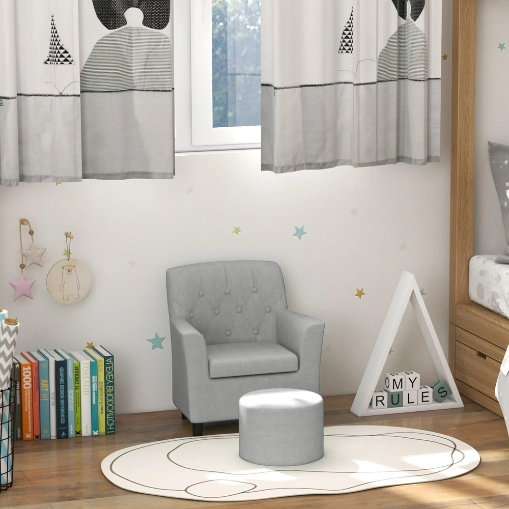AIYAPLAY vaikiškas fotelis, vaikiška sofa su pakoja, vaikiškas baldų komplektas nuo 18 mėnesių, lininio audinio išvaizda, eukalipto mediena, pilka, 45 x 43 x 50,5 cm
