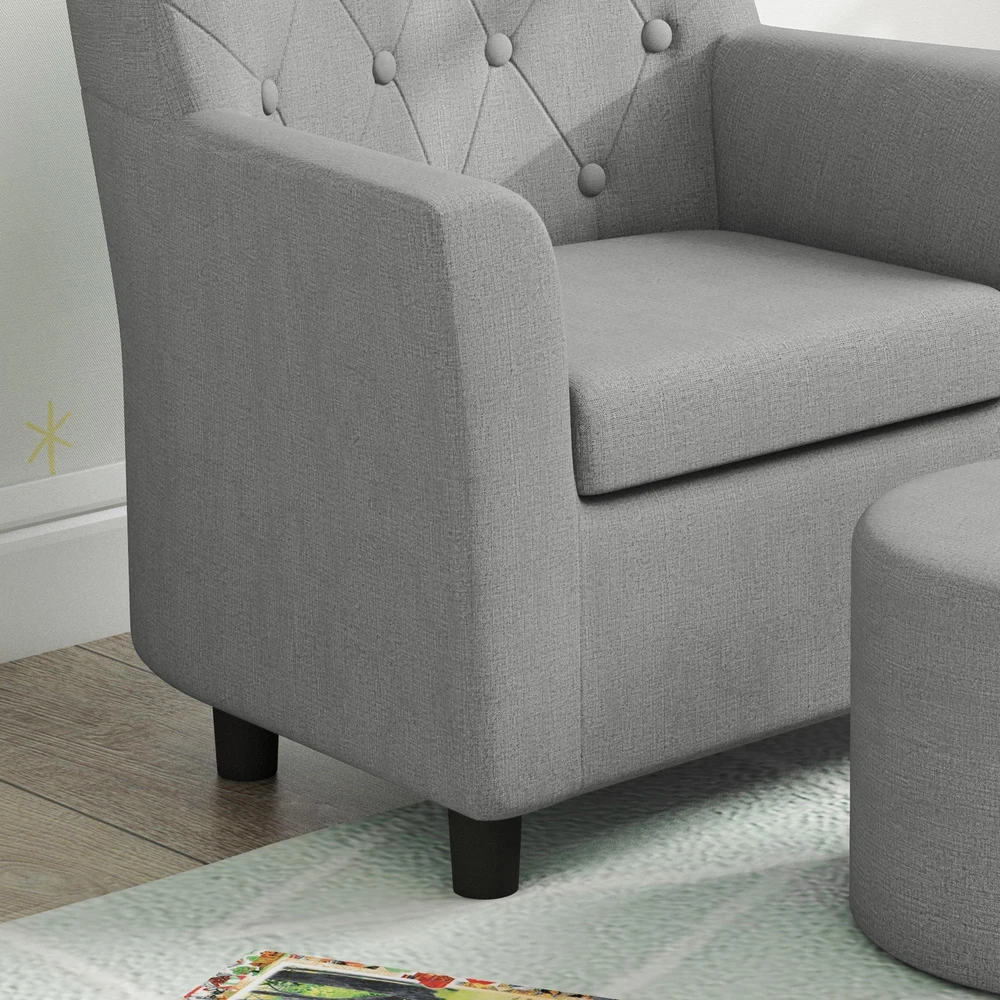AIYAPLAY vaikiškas fotelis, vaikiška sofa su pakoja, vaikiškas baldų komplektas nuo 18 mėnesių, lininio audinio išvaizda, eukalipto mediena, pilka, 45 x 43 x 50,5 cm