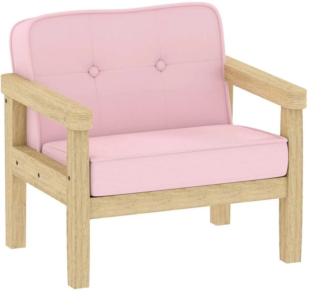 AIYAPLAY vaikiškas fotelis, sofa su mediniu rėmu, velvėtinė, paminkštinta vaikiška kėdutė 3–8 metų vaikams, vaikų kambariui, žaidimų kambariui, rožinė