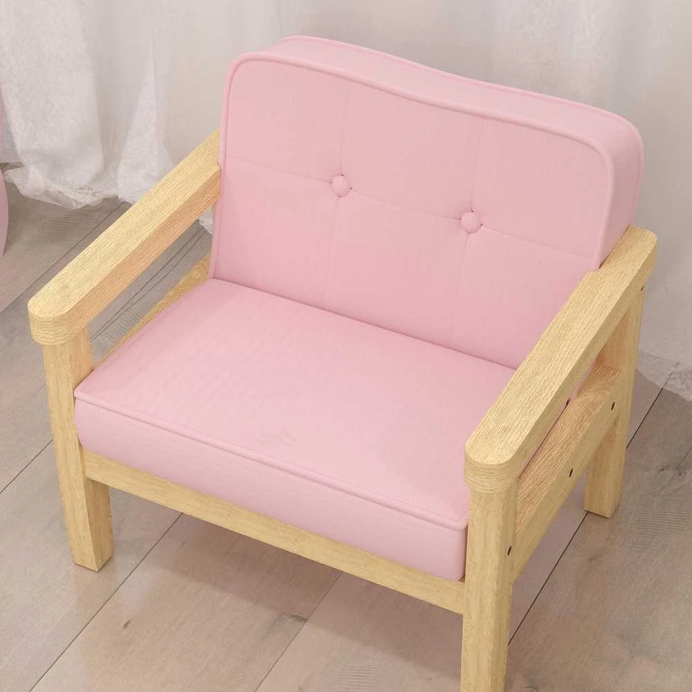AIYAPLAY vaikiškas fotelis, sofa su mediniu rėmu, velvėtinė, paminkštinta vaikiška kėdutė 3–8 metų vaikams, vaikų kambariui, žaidimų kambariui, rožinė