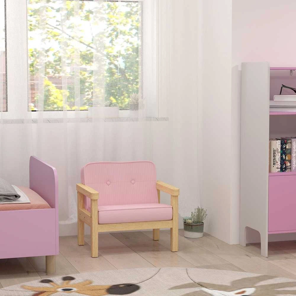 AIYAPLAY vaikiškas fotelis, sofa su mediniu rėmu, velvėtinė, paminkštinta vaikiška kėdutė 3–8 metų vaikams, vaikų kambariui, žaidimų kambariui, rožinė