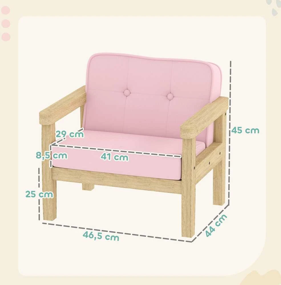 AIYAPLAY vaikiškas fotelis, sofa su mediniu rėmu, velvėtinė, paminkštinta vaikiška kėdutė 3–8 metų vaikams, vaikų kambariui, žaidimų kambariui, rožinė