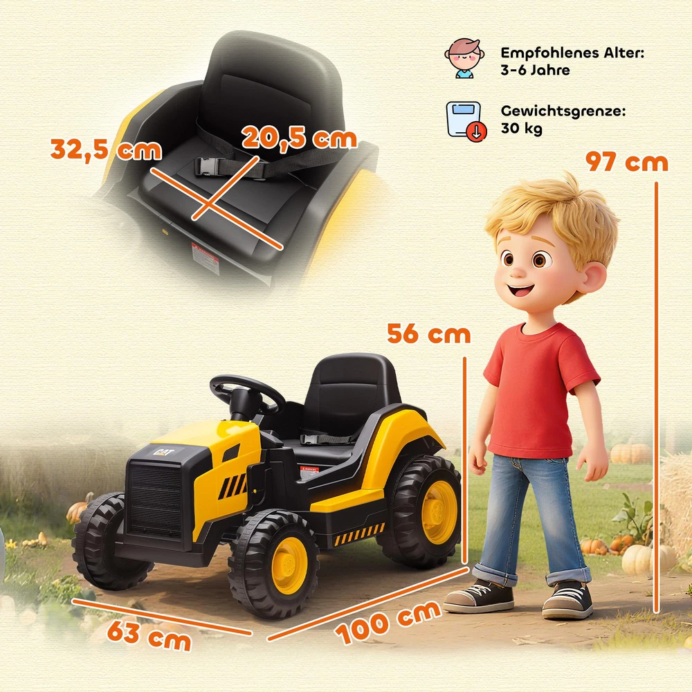 AIYAPLAY vaikiškas statybinis automobilis, sėdimas automobilis vaikams, nuotolinio valdymo pultas, rankinis valdymas, „Bluetooth“ ir muzikos funkcija, 3-6 metai, plastikas, plienas, geltonas