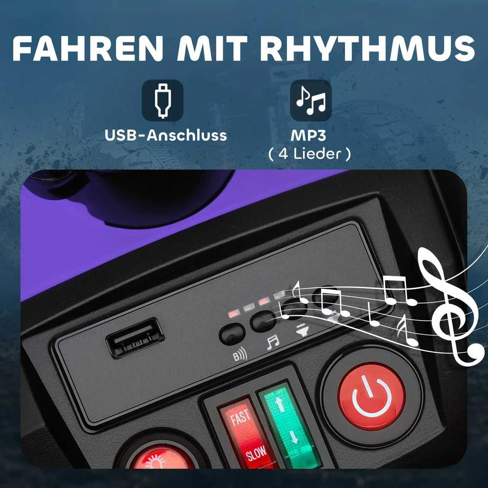 AIYAPLAY vaikiškas elektrinis keturratis, 24 V elektrinė transporto priemonė su 4 ratais, priekiniais žibintais, USB jungtimi, MP3 funkcija, 6,5 km/h, 3-8 metai