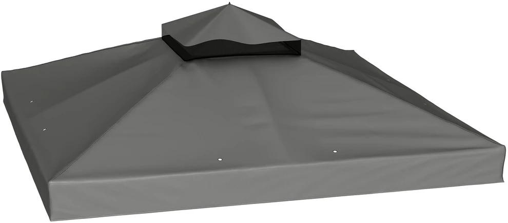 Atsarginis stogas Outsunny pavėsinei 3 x 3 m, vandeniui atsparus pavėsinės stogas, dvigubas atsarginis uždangalas sodo pavėsinei, atsarginės dalys iš Oksfordo audinio, 370 g/m², tamsiai pilkas