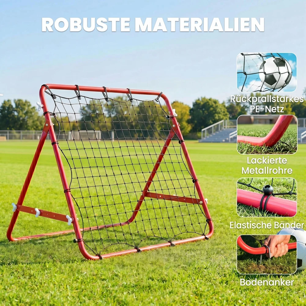 HOMCOM futbolo atšokimo tinklelis, treniruočių vartai su reguliuojamu kampu, raudona ir juoda spalvos, 96 x 80 x 96 cm