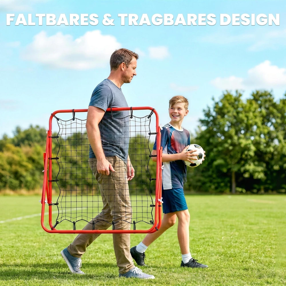 HOMCOM futbolo atšokimo tinklelis, treniruočių vartai su reguliuojamu kampu, raudona ir juoda spalvos, 96 x 80 x 96 cm