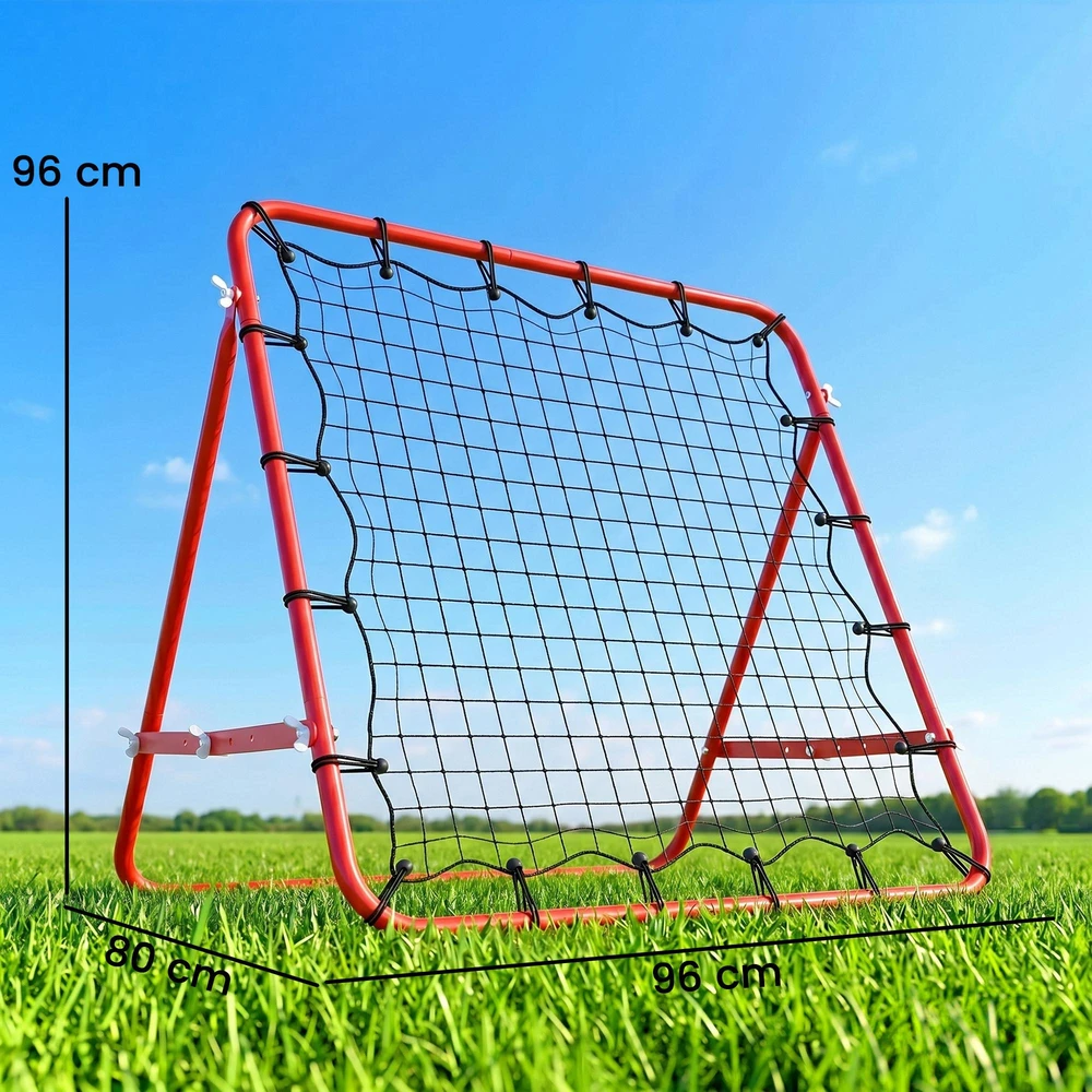 HOMCOM futbolo atšokimo tinklelis, treniruočių vartai su reguliuojamu kampu, raudona ir juoda spalvos, 96 x 80 x 96 cm