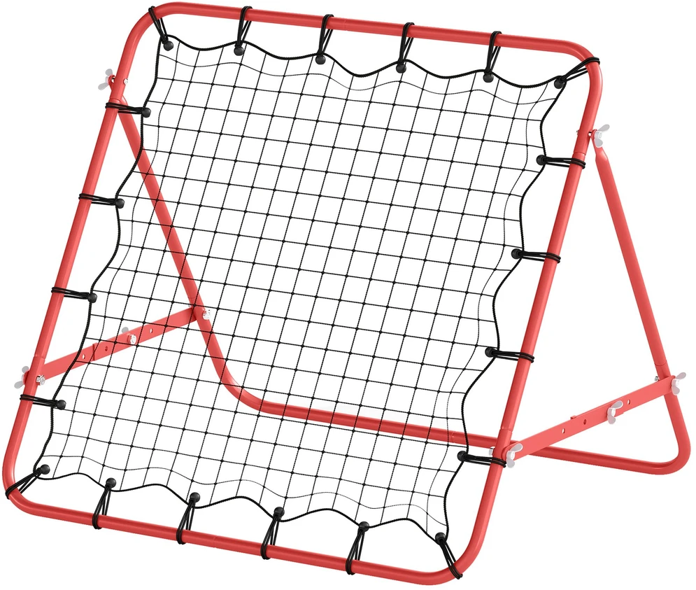 HOMCOM futbolo atšokimo tinklelis, treniruočių vartai su reguliuojamu kampu, raudona ir juoda spalvos, 96 x 80 x 96 cm