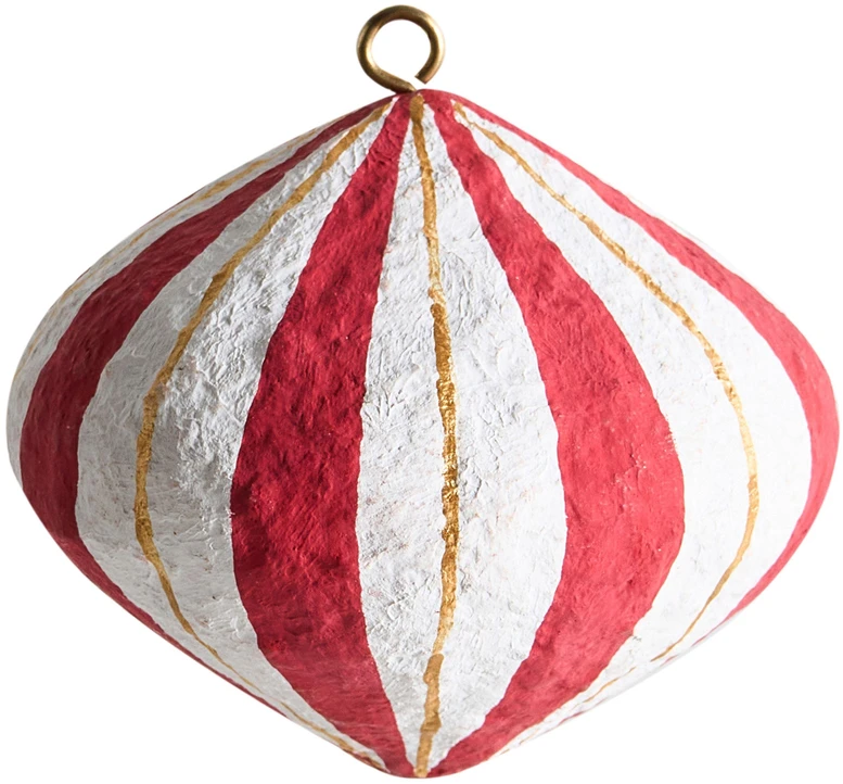 Beliani 12 vnt. kalėdinių eglutės papuošalų rinkinys GIDEALVEN Papier-mâché raudona/balta