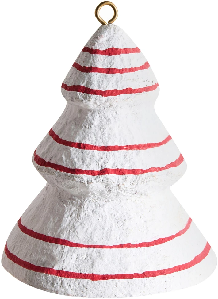 Beliani 12 vnt. kalėdinių eglutės papuošalų rinkinys GIDEALVEN Papier-mâché raudona/balta