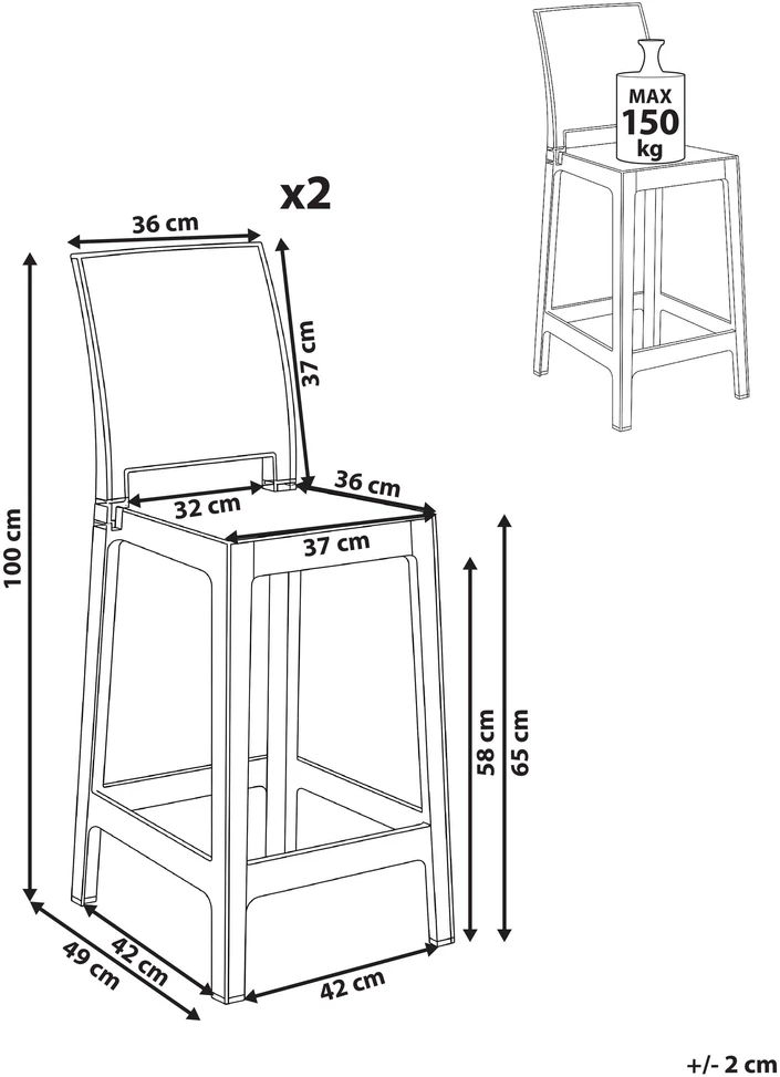 Beliani 2 baro kėdžių komplektas WELLINGTON, skaidrus