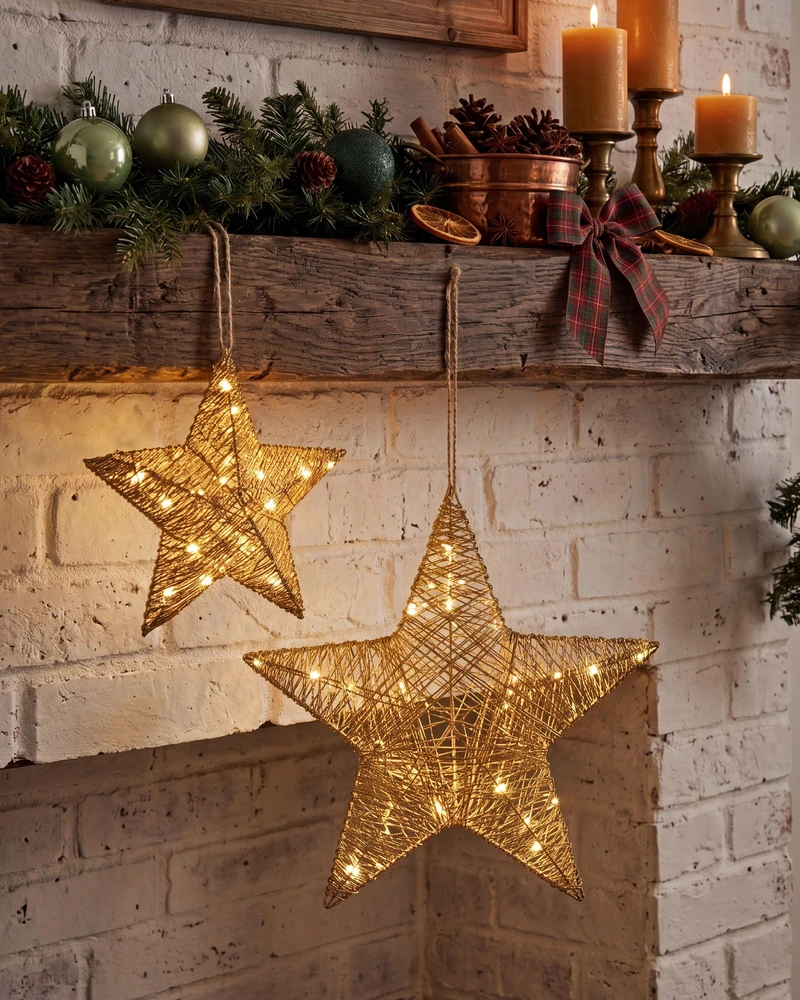 Beliani 2 dekoracijų rinkinys HAMPEN LED Žvaigždė 24/30 cm Auksinė