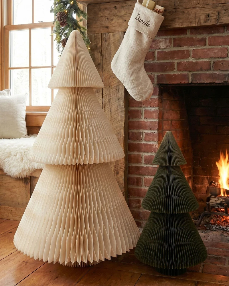 Beliani 2 kalėdinių dekoracijų rinkinys VEFSNA Eglutė 90/122 cm smėlio / žalia