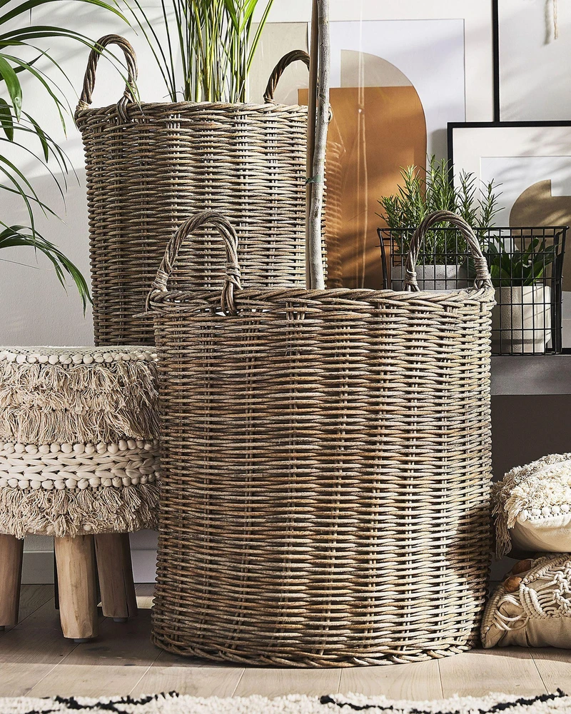 Beliani 2 krepšių gėlėms rinkinys BITOLA 40/48 cm, rudas, technoratanas