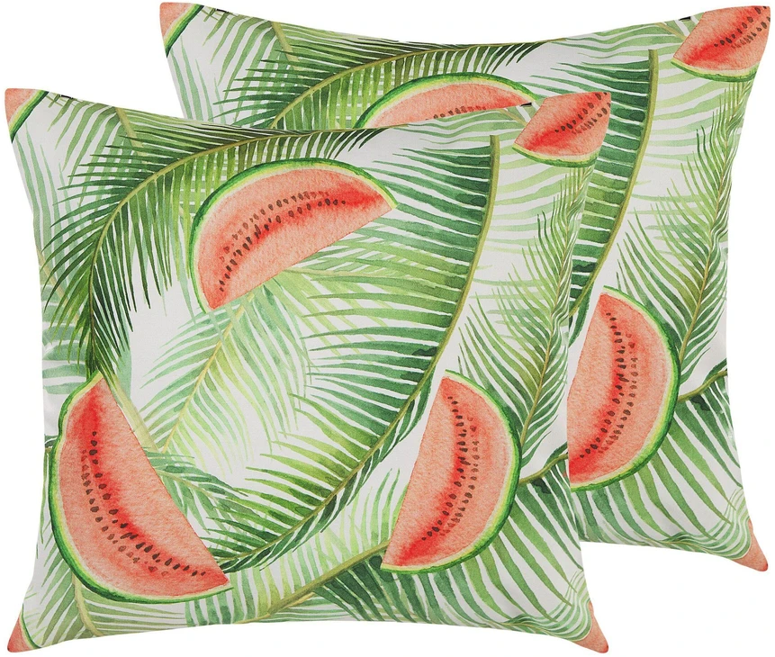 Beliani 2 sodo pagalvėlių rinkinys LOVOLETO augalų raštas 45 x 45 cm šviesiai žalias