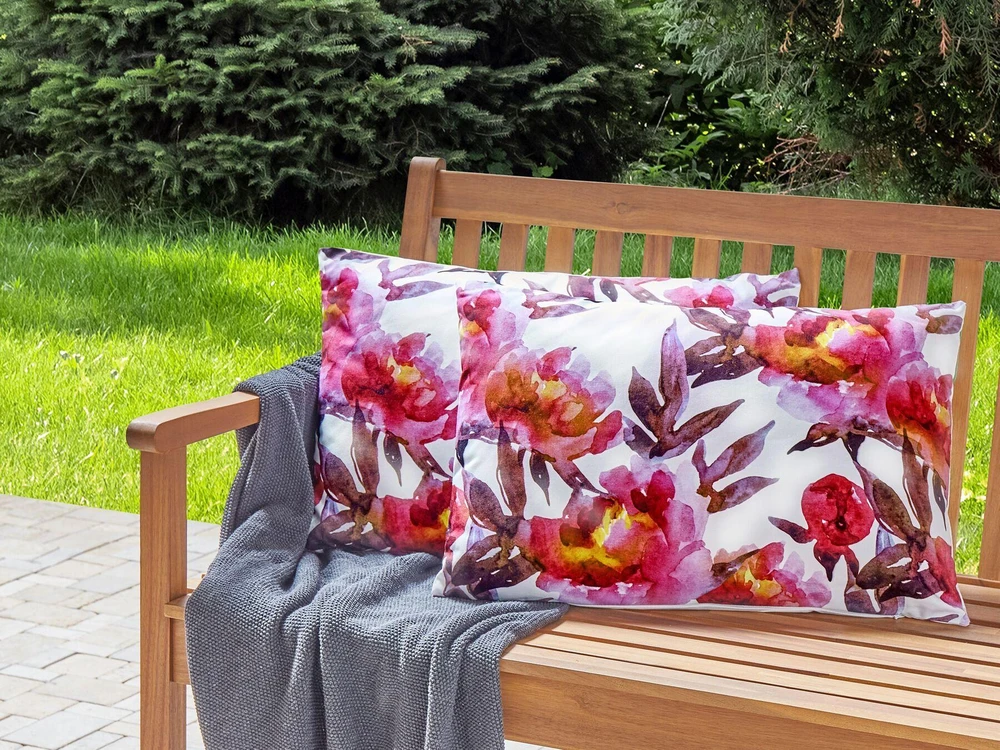 Beliani 2 sodo pagalvių komplektas LANROSSO gėlių raštas 40 x 60 cm rožinis