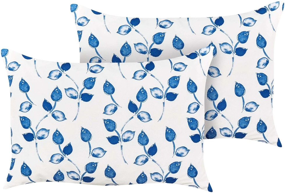 Beliani 2 sodo pagalvių komplektas TORBORA augalinis raštas 40 x 60 cm balta mėlyna