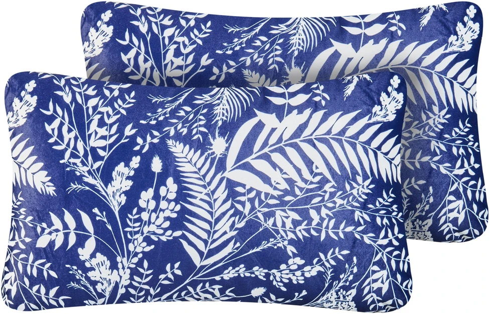 Beliani 2 sodo pagalvių rinkinys GLIMMER Augalinis raštas 30 x 50 cm mėlynas