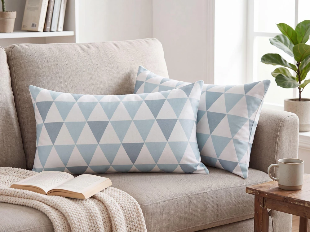 Beliani 2 sodo pagalvių rinkinys TRIFOS Geometrinis raštas 40 x 70 cm Mėlynas