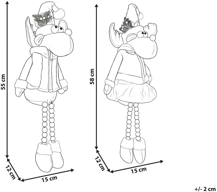 Beliani 2 šventinių dekoracijų rinkinys GEITSJOEN Elnias 55/58 cm, spalvotas