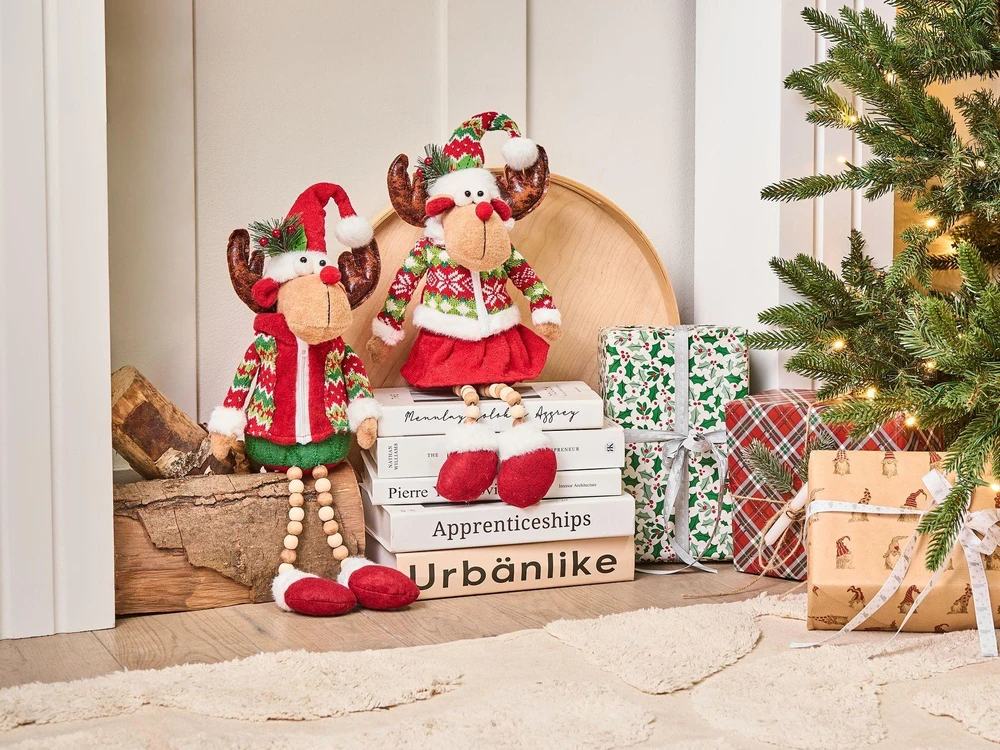 Beliani 2 šventinių dekoracijų rinkinys GEITSJOEN Elnias 55/58 cm, spalvotas