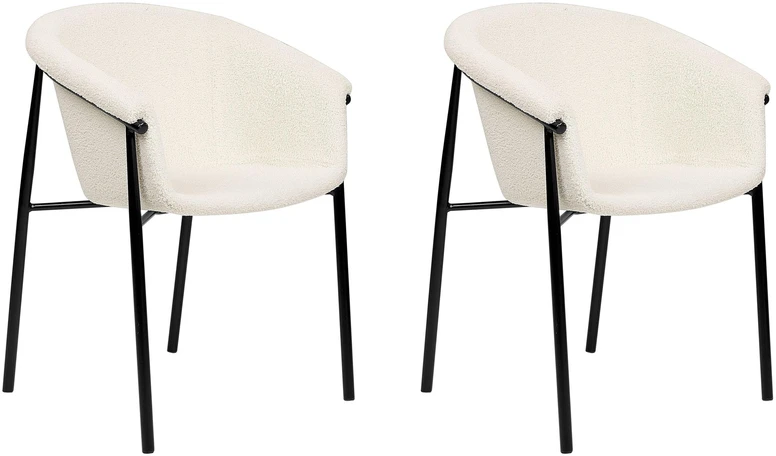 Beliani 2 valgomojo kėdžių komplektas AMES Boucle kreminės baltos spalvos