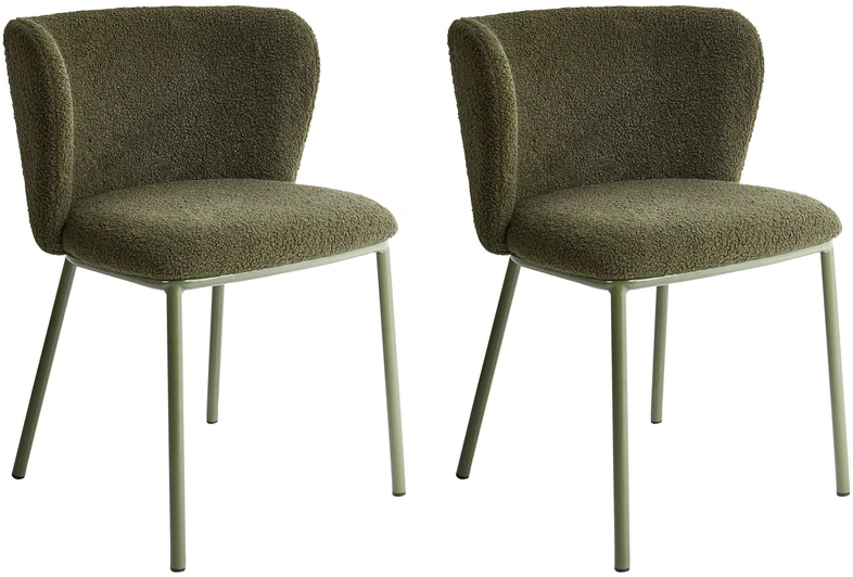 Beliani 2 valgomojo kėdžių komplektas MINA II Boucle tamsiai žalias