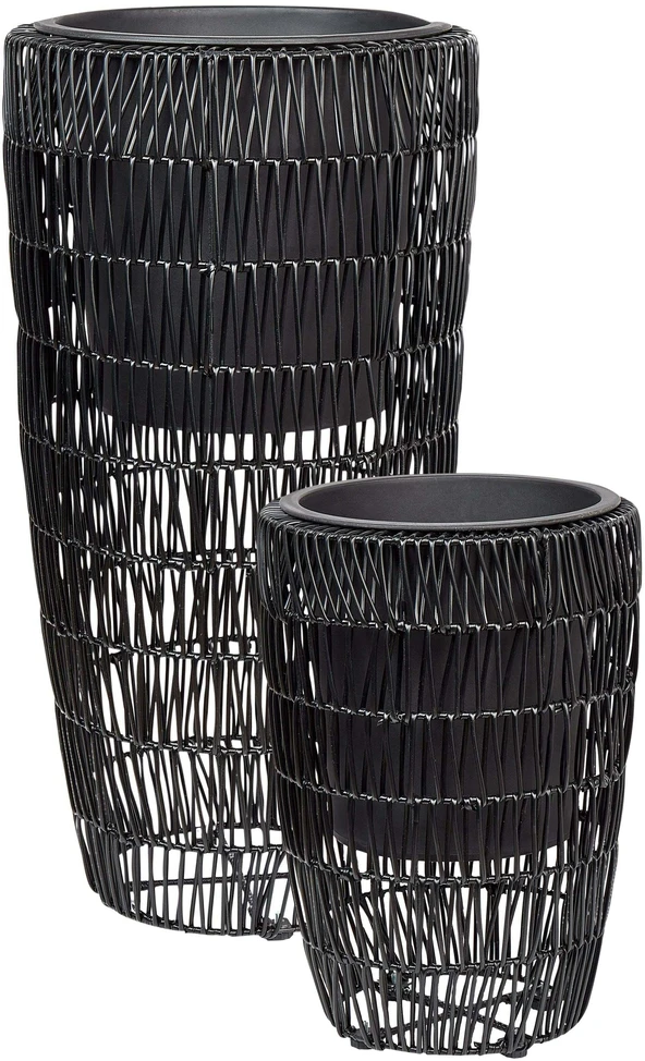 Beliani 2 vazonų komplektas CHELONE 26/34 cm Juodas technoratanas