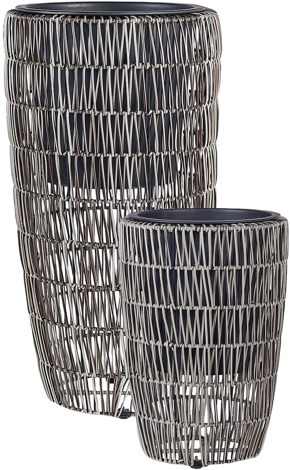 Beliani 2 vazonų rinkinys CHELONE iš technoratano, 26/34 cm, rudas