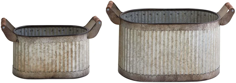 Beliani 2 vazonų rinkinys TULIPE 31/41 cm pilkas metalas