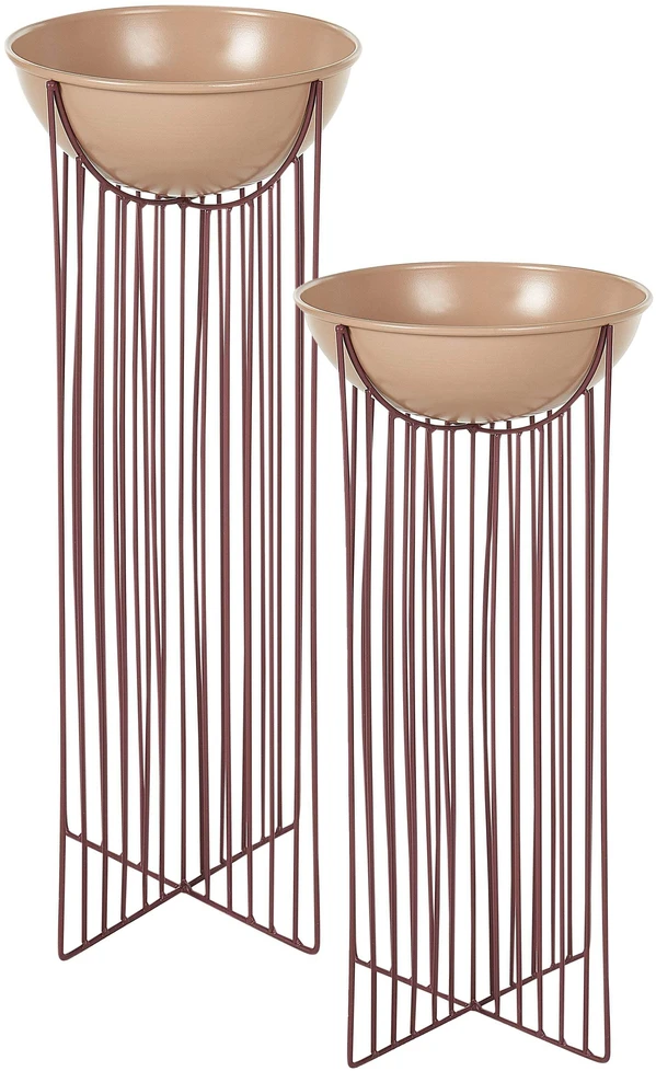 Beliani 2 vazonų su kojelėmis rinkinys FICARIA Metal 22 cm rožinis