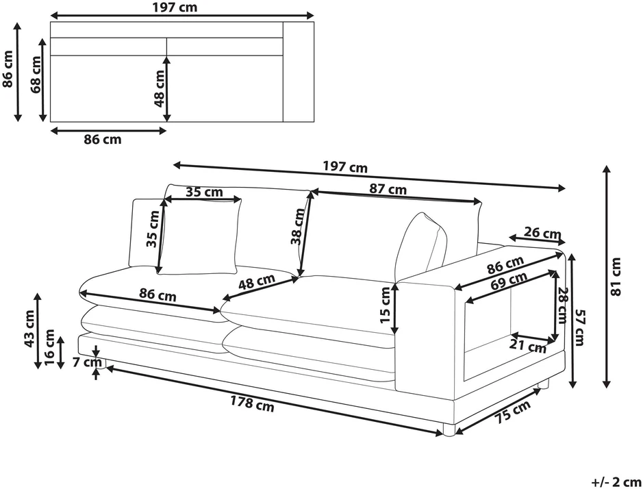 Beliani 2-vietė sofa HEDEN, pilka, su pagalve